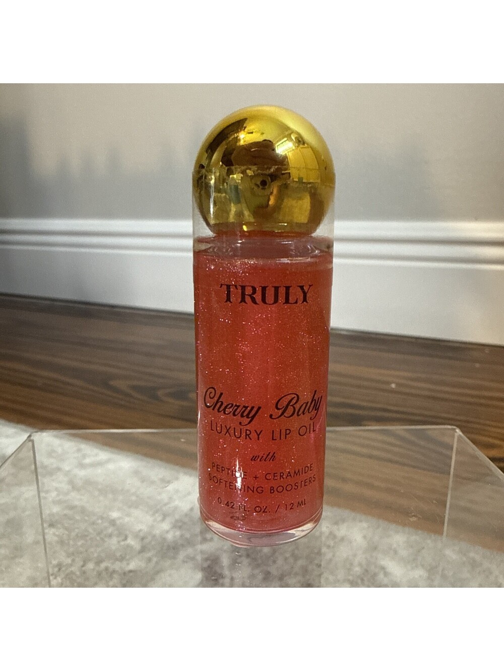Truly Cherry Baby Luxury Lip Oil Pink Shimmer Peptide Ceramide Soft 0.42 fl oz